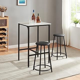 Panana 3pcs Pub Dining Set, Industrial Counter Height Dining Bar Table with 2 Stools (White Black)