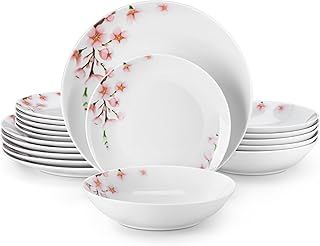 Dinner Sets for 6 People, Porcelain Plates and Bowls Set, Dinner Plates, Dessert Plates, Soup Bowls, 18 Pieces, Round, Series Annie