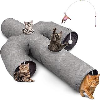 Ownpets Cat Tunnel, Cactus Shape Pet Tunnel with Sturdy Oxford Fabric, Foldable and Resistant to Tearing, Featuring Multiple Exits, Hanging Ball and Teaser Wand,25CM Diameter