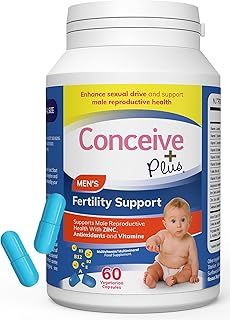 CONCEIVE PLUS Male Fertility Supplements - Boost Sperm Count, Motility & Libido - Maca Root, Folic Acid, L-Arginine, Zinc & Magnesium - Multivitamin for Men’s Health & Fertility Support, 60 Caps