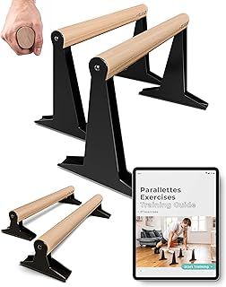 PULLUP & DIP Wooden Parallettes - Low or Medium Gymnastic Bars With Ergonomical Handle for Handstand, Calisthenics and Gymnastics