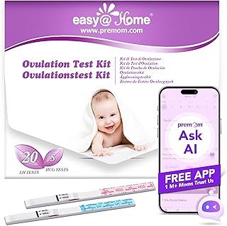 Ovulation Fertility Test Predictor Kit: Easy@Home 20 LH + 5 HCG Strips Accurate Fertility Test for Women Ovulation Monitor - Powered by Premom Ovulation Tracker App