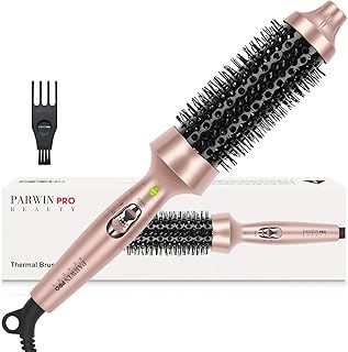Thermal Brush, 35 mm Heated Round Brush, Ionic Hot Brush Create Shinier & Smoother Curls, Fast Heating, Dual Voltage, 60 Mins Auto Shut Down, Gold