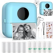 HuiJuKeJi Mini Printer, Portable Printer with Sticker and 10 Rolls of Thermal Paper and Self-Adhesive Thermal Paper Built-in 1200mAh Battery Inkless Photo Printer for Android IOS (X5 Blue)