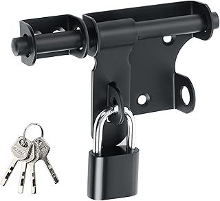 SAYAYO Gate Latch Bolt Lock with Padlock & 4 Keys Gate Locks for Wooden Gates Garden Shed Locks, Stainless Steel Black, EMS320B-SET