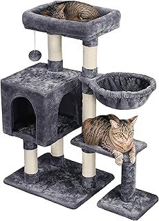 Yaheetech Cat Tree, 96cm Tower with Large Perch, 6 Scratching Posts and Cozy Condo for Indoor Pets, Activity Centre House for Large Cats, Dark Grey