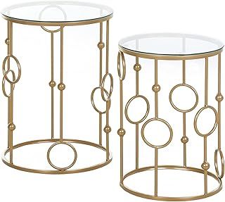 HOMCOM Round Coffee Tables Set of 2, Gold Nesting Side End Tables with Tempered Glass Top, Steel Frame for Living Room, Gold