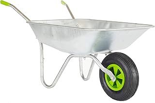 Wheelbarrow Home Garden Cart Galvanised with Pneumatic Tyre (65L), Silver
