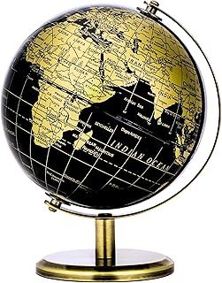 Exerz 14cm Globe Black & Golden, Mini World Globe Educational Geographic, English Map, Bronze Arc and Base