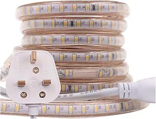 10m LED Strip AC 220V 240V IP65 Waterproof 3014 SMD 120LEDs/m Commercial Rope Light, Warm White Ribbon for Home Kitchen Cabinets Ceiling Garden Decoration UK Plug