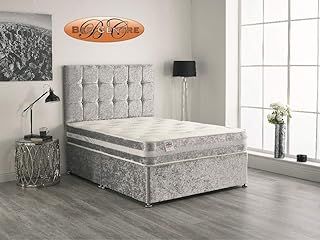 Silver Crush Velvet Divan Bed with Matching Mattress and Headboard 3ft 4ft 4ft6 5ft 6ft (3FT (SINGLE))