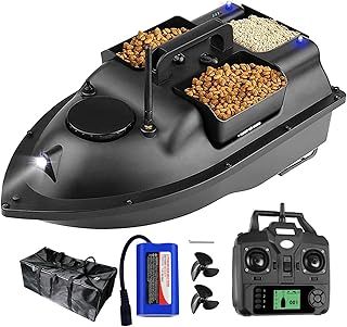 GPS Smart RC Bait Boat,Auto Cruise Double Motor Three Hoppers Large Capacity LED Night Light Boat,12000mAh