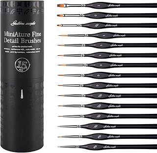 Golden Maple Miniature Paint Brushes, 15PC Model Brushes Micro Detail Paint Brush Set, Fine Detailing for Acrylics, Oils, Watercolors & Paint by Number, Figurine (Black)