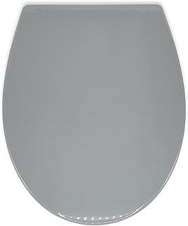 Premium Thermoplastic Toilet Seat - Soft Close - Hardwearing Seat with One Button Hinge Release - Oval Shaped - Click, Lift & Clean Technology - Top and Bottom Fittings (Grey)