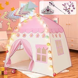 Labeol Princess Castle Play Tent Large Kids Play House for Indoor and Outdoor with Cotton Ball Lights Crown Magic Wand Safety Non-toxic Great Gift for Girls 130 * 100 * 130