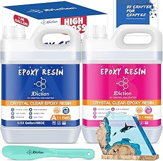 JDiction Table Top Epoxy - 1 Gallon/4.5L Deep Pour Epoxy Kit, Easy 1:1 Mix, Crystal Clear Resin for River Table, Countertop, Jewellery Making, Craft, Tumblers and Wood