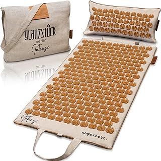 Health Collection: Intense XL Acupressure Mat Set, Linen, Help with Tension, Back Pain, Massage Mat with Cushion (Heat Function) and Bag, Sustainable