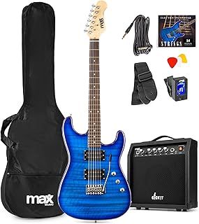 Max GigKit Beginner Electric Guitar Package with Amplifier, Tuner, Strap, Bag and Strings Set - Quilt Top Dark Blue