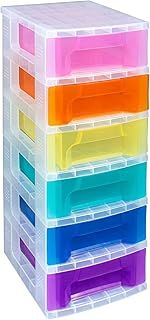Really Useful Box Plastic Storage Slimline Tower 6x3.5 Litre Clear Frame with Rainbow Drawers