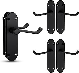 3 Sets Matt Black Richmond Lever on Plate, Latch Furniture, Backplate Door Handles,Suitable for Wooden Doors