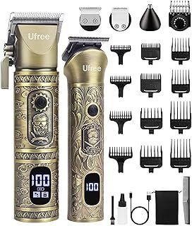 Professional Hair Clippers Men Beard Trimmer, Barber Hair Clippers Electric Shaver Ear and Nose Hair Trimmer, T-Blade Cordless Mens Grooming Kit with Limit Combs, Gifts for Men