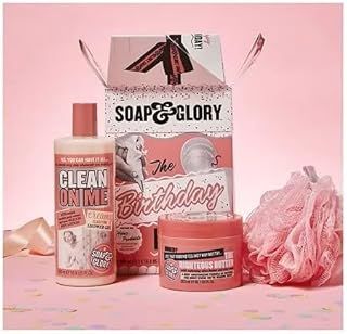 The Birthday Gift Box - Soap & Glory gift - Set containing Shower Puff - Body Butter, - Creamy Moisture Shower Gel