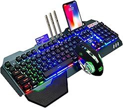Wireless 2.4 GHz Rechargeable Keyboard Mouse Combo Set QWERTY layout 3800mAh Long Battery Life Unifying USB-Receiver Rainbow Backlit Gamer Keyboard 2400DPI 7 Color Breathing Optical Mouse Mice with PC