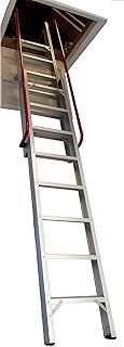 Sliding Loft Ladder - 2 Section Grand Heavy Duty Aluminium Ladder - 2 Handrails, Silver, 2.31m - 3.25m
