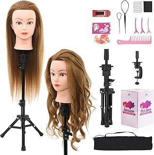 Neverland 71cm Hairdressing Head with Training Head Stand, 60% Real Hair Doll Head for Hairdressing, Training Heads for Hairdressers Training Head with Table Clamp, Diy Hair Braiding Set (Blonde)
