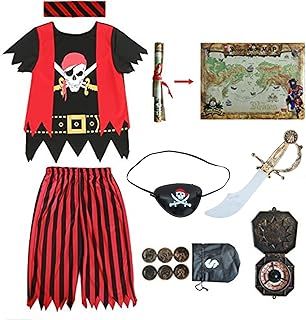 Kids Pirate Costume,Pirate Role Play Dress Up Completed Set 8pcs for kids Size 3-4,5-6,7-8,8-10 (3-4 years)