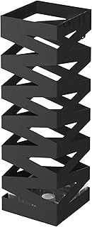 SONGMICS Metal Umbrella Stand, Square Umbrella Holder Rack, with Hooks and Drip Tray, 15.5 x 15.5 x 49 cm, Black LUC16B