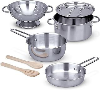 Melissa & Doug Kids Pots and Pans Playset & Role Play Kitchen Accessories for Kids Play Kitchen & Food Toys | Kitchen Playset for Kids Toy Kitchen Accessories for Girls or Boys Age 3, 4, 5, 6, 7, 8