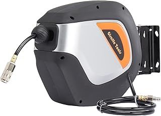 Giraffe Tools Retractable Air Hose Reel 15m with 1/4" Quick Coupler, Airline Reel Retractable with 5/16 in. Hybrid Air Line Wall Mount 180° Swivel