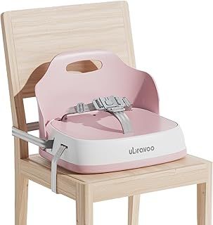 Portable Booster Seat for Dining, Travel High Chair with 3-Point Harness and 2 Adjustable Straps, Washable Baby Food Chairs 6 Months Plus Sitting Up(Pink)