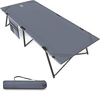 EVER ADVANCED Adult Camp Cot, Heavy Duty Folding Bed with Side Pocket, Portable Camping Bed for Outdoor Use, Loads 200KG