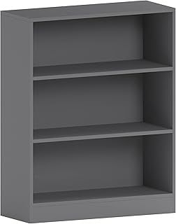 Vida Designs Cambridge 3 Tier Low Bookcase, Grey Wooden Shelving Display Storage Unit Office Living Room Furniture