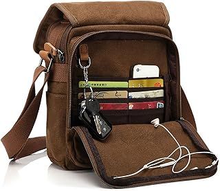 Canvas Bag, Shoulder Bag Messenger Bag with Multiple Pockets (Hold 10 inch Tablet, iPad, Kindle)