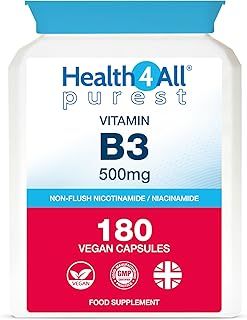 Vitamin B3 Niacin as Nicotinamide (Niacinamide) 500mg 180 Capsules (V) Purest, No Additives, Vegan, Gluten Free No-Flush Niacin Capsules
