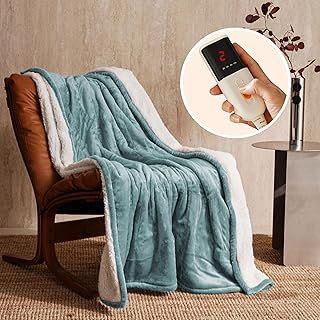 JET'S HOME Electric Blanket 130x160cm - Heated Blanket 6 Heat Settings Digital Controller Adjustable Timer up to 10 Hours - Heated Throw Machine Washable Overheat Protection (Blue)