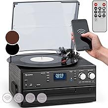 Auna Vinyl Record Player - Retro Vintage Bluetooth Turntable with Speakers, CD & AUX Inputs