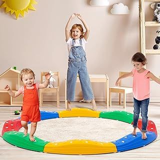 Balance Beam,Kids Stepping Stones with Non-slip Textured Surface & Bottom Mats,Indoor Outdoor Obstacle Course for Toddler,Montessori Toy Build Coordination Agility and Strength for Toddler