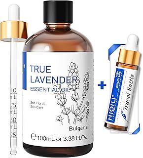 HIQILI 100ml Lavender Essential Oil Pure, 100% Natural Therapeutic Grade for Aromatherapy Diffuser, Skin Care, Hair, Includes Premium Quality Glass Dropper
