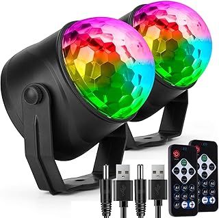 Party Disco Lights USB DJ Ball Strobe Led Rotating 7 Colorful Effects 3 Music Mode Remote Controller Sound Activated RGB Rave Dance Lamp for Kids Birthday Family Gathering Christmas 2 Pack