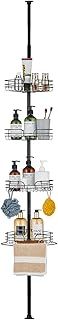 DAMAI Telescopic Shower Caddy Corner Adjustable Bathroom Corner Shelf Metal Shower Shelf with 4 Trays for Bathroom Storage Organizer Rustproof 73-266CM Black
