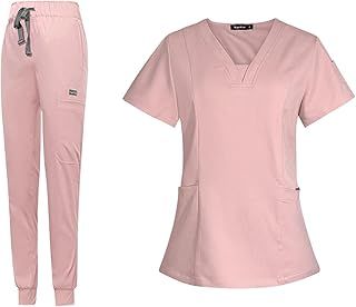 Female Scrub Set, Durable Short Sleeves v Neckline Top and Pants Work Clothing