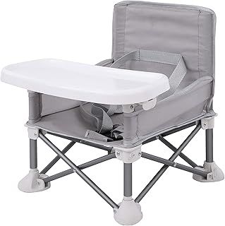 Baby Booster Seat Highchair Portable Seat Chair| Compact Fold with Straps for Indoor/Outdoor Use| Great for Camping Beach Lawn |Toddlers Kids Boys Girls (Neutral)