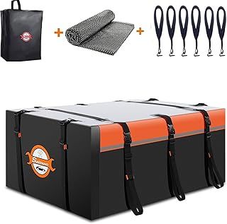 Sailnovo Roof Bag Box Soft-Shell Carrier 21 Cubic Feet with Anti-slip Mat + 6 Door Hooks, Waterproof PVC Car Roof Bag Roof Boxes Fit Car with/without Luggage Rack