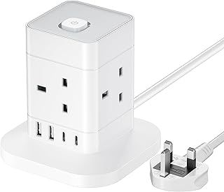 Cube Extension Lead with USB Slots, Hotimy 4 Way Multi Plug Extension Socket with 2 USB C and 2 USB A, 13A 3250W Power Strip with Switch 1.5M Extension Cords for Desk Home Office Travel