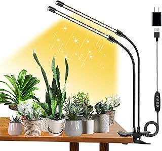 Grow Lights for Indoor Plants, LED Plant Lights, 3000k/5000k/660nm Growing Lamps Full Spectrum Plant, Clip-on Plant Lamp 360°Adjustable Gooseneck, 10-Level Dimmable, Timer Setting(2-Head)