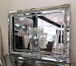 Gatsby Crushed Diamond Crystal Glass Silver Frame Bevelled Wall Mirror 60x80cm